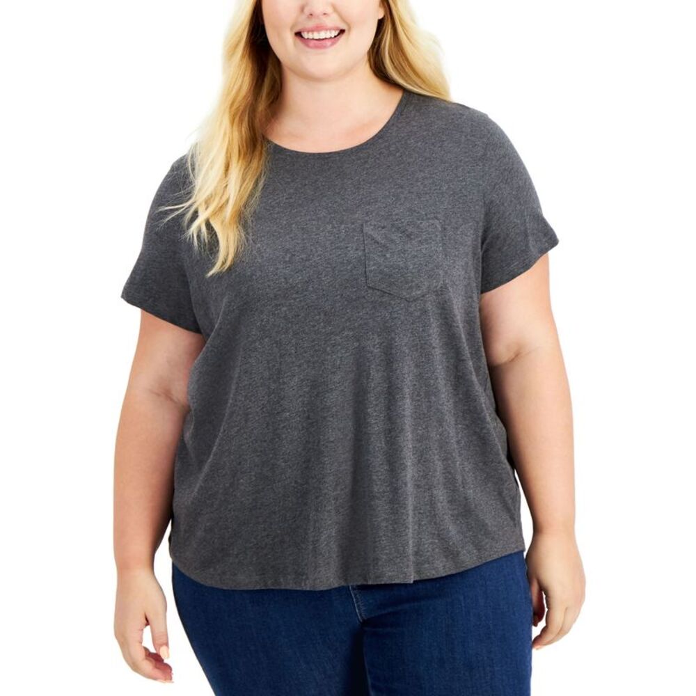 Style & Co Plus Size Cotton Heathered One Pocket T-Shirt
